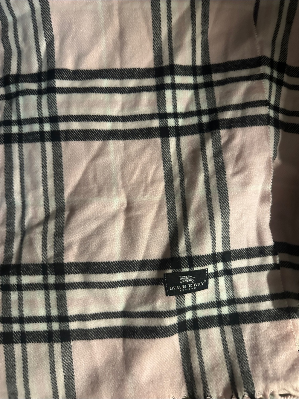 Burberry Light Pink and Black Plaid Scarf